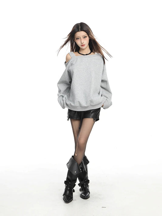 Retro Irregular Off Shoulder Sweatshirt