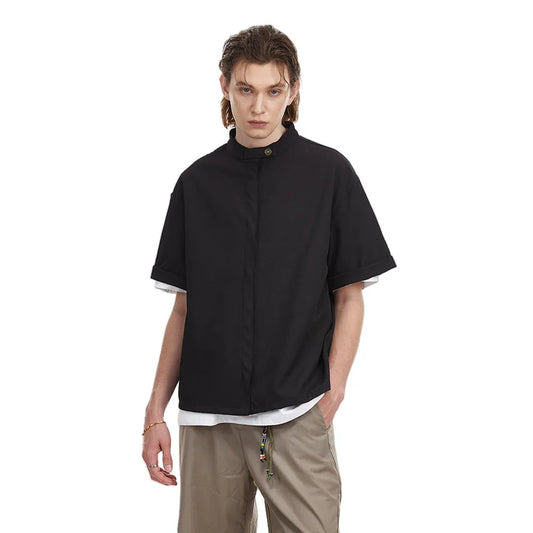 Retro Loose Fit Solid Color Shirt