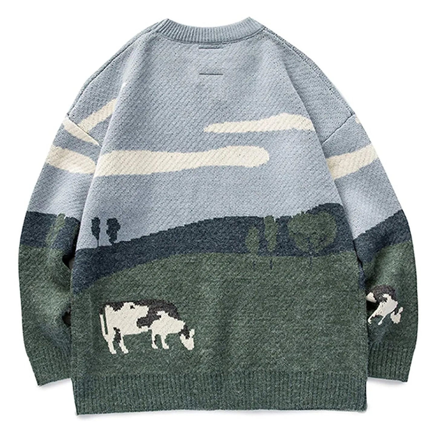 Vintage Winter Cows Print Sweaters Pullover