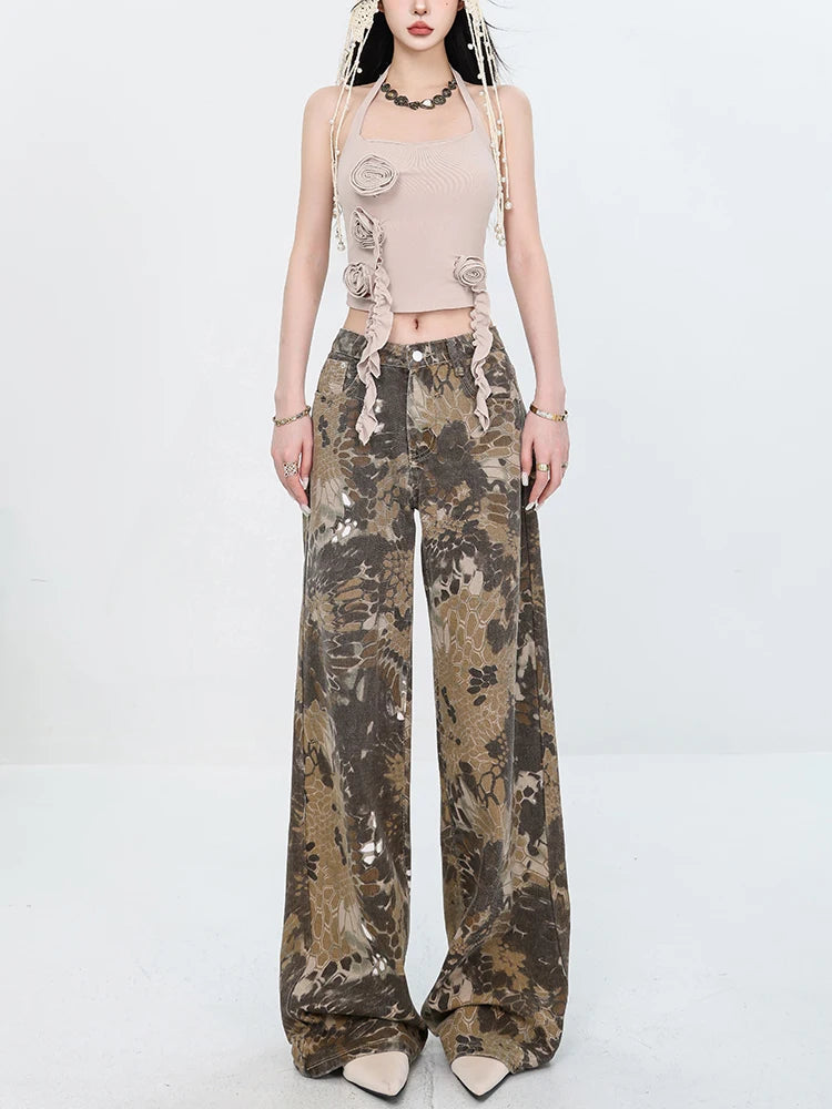 Retro Camouflage Loose Wide Leg Jeans