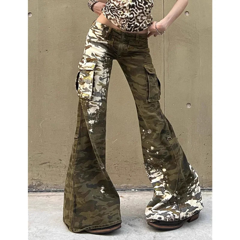 Vintage Camouflage High Waisted Wide Jeans