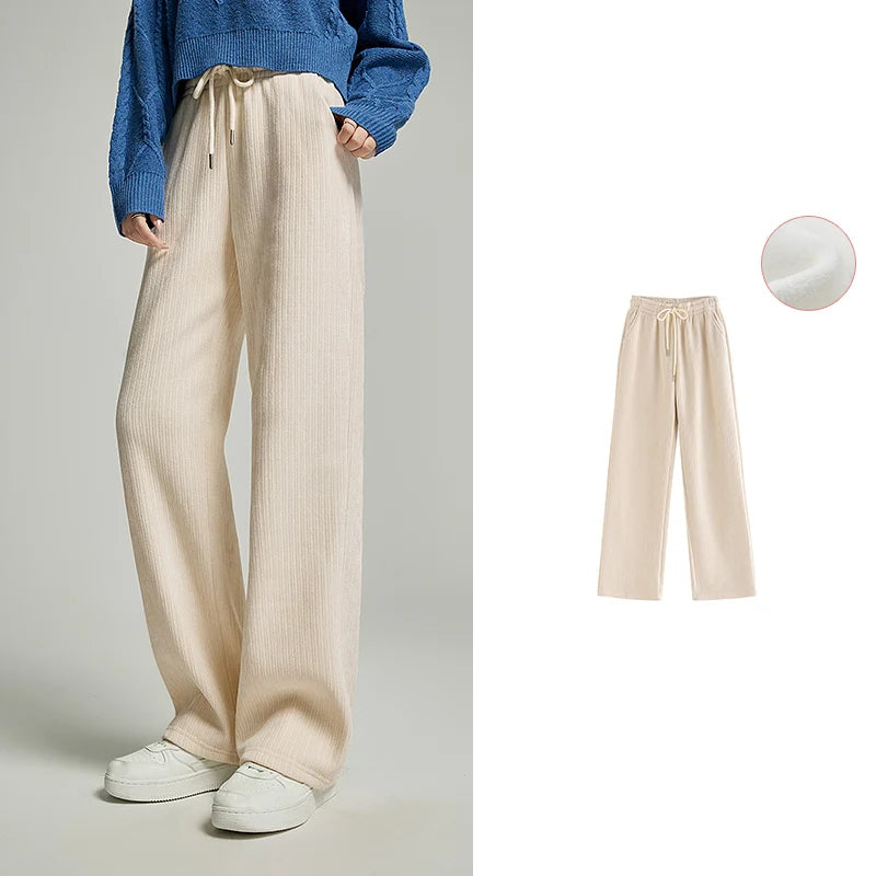 Comfy Fleece Drawstring Wide Leg Pants
