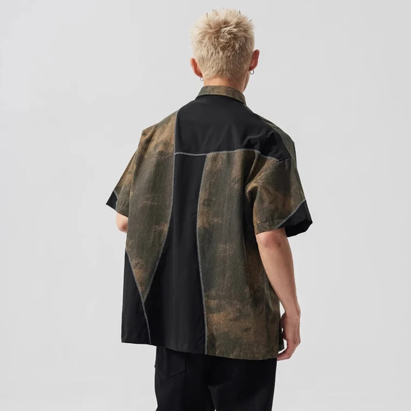 Contrast design personalized loose handsome Shirt