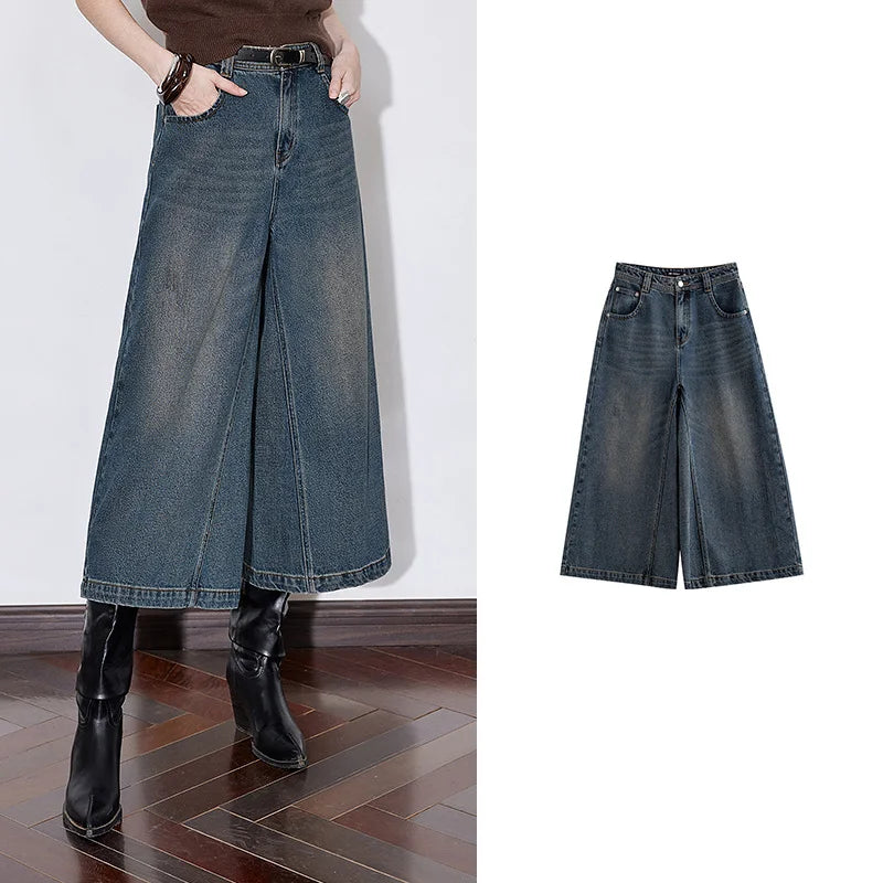 Chic Mid-Waist Wide Leg Denim Jeans