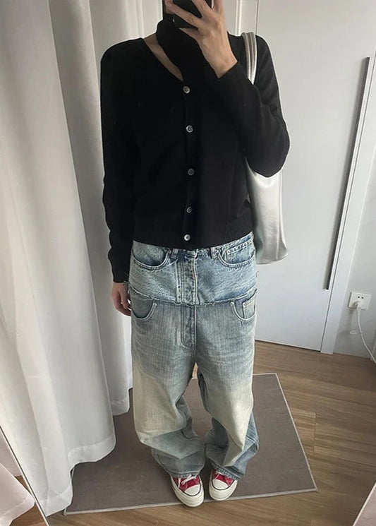 Vintage Raw Hem Wide Leg Jeans
