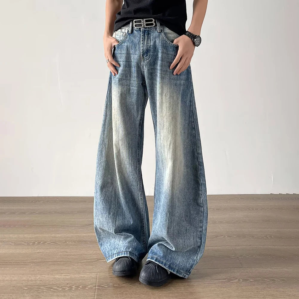 American Retro Washed Solid Color Jeans