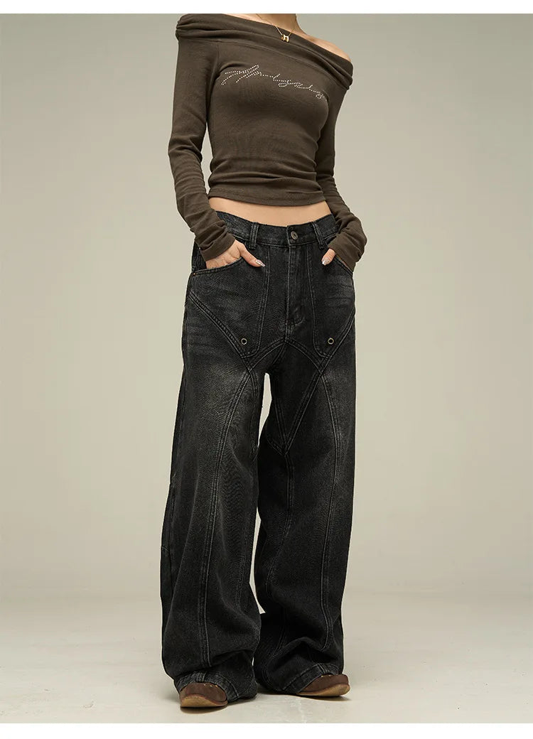 Vintage American Style Baggy Wide Jeans