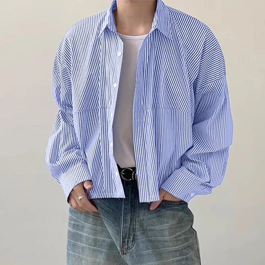 Stylish Striped Lapel Long Sleeve Shirt