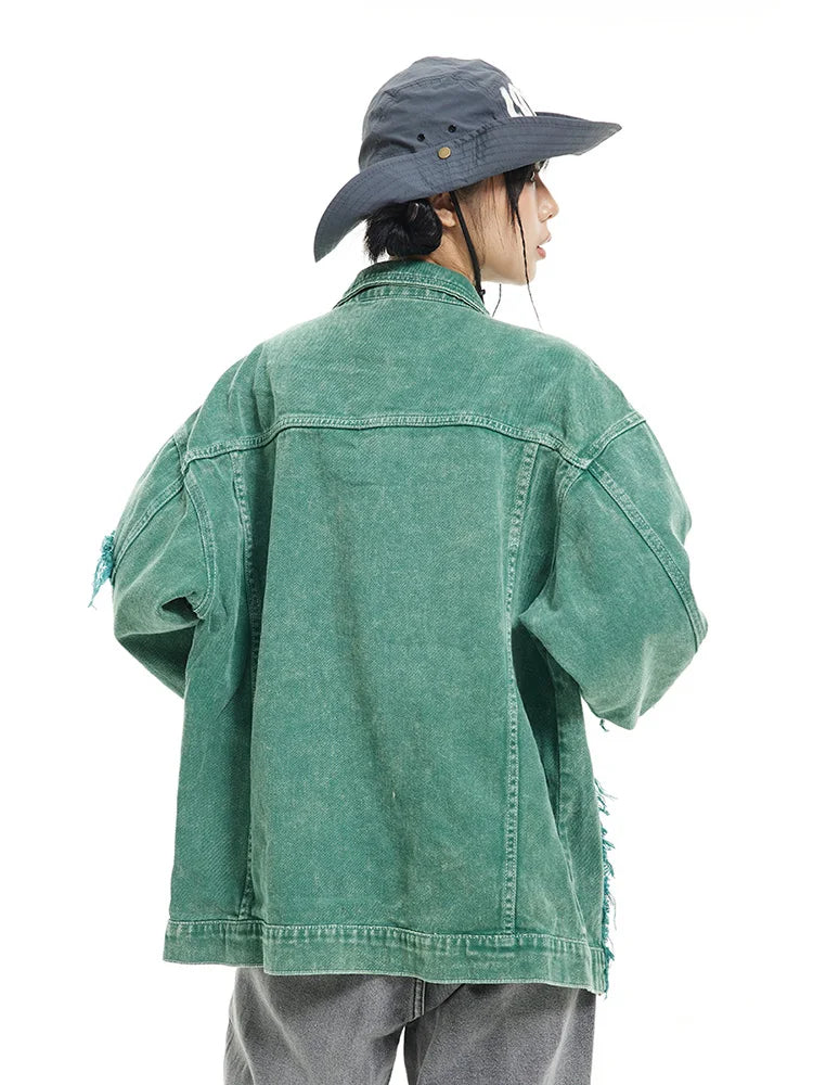Oversized Green Denim Jacket Coat Jeans