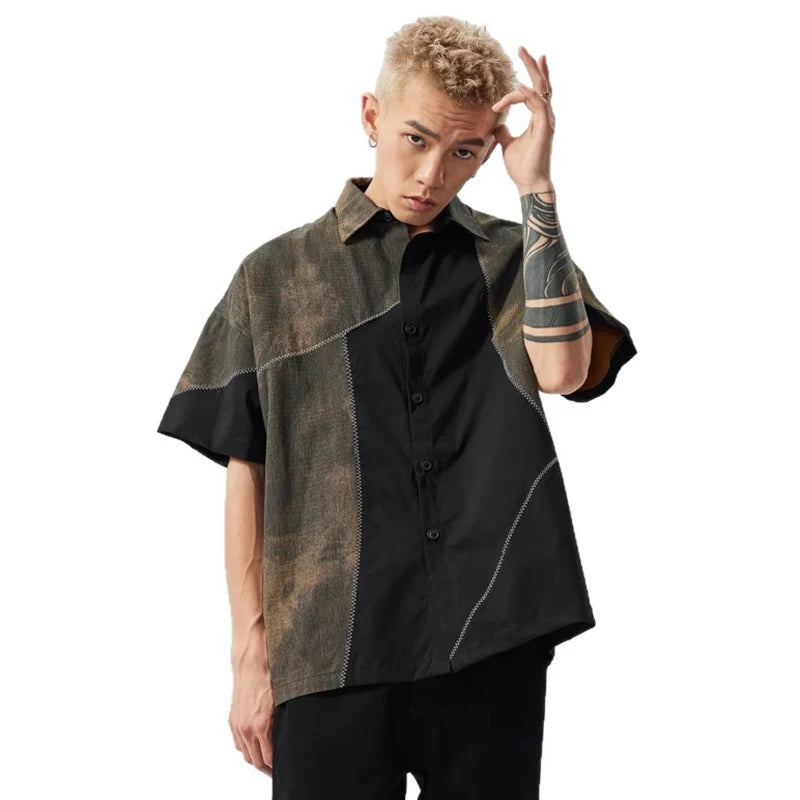 Contrast design personalized loose handsome Shirt
