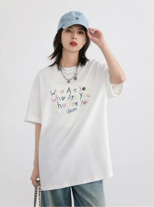 Stylish Loose Fit Embroidered T-Shirt