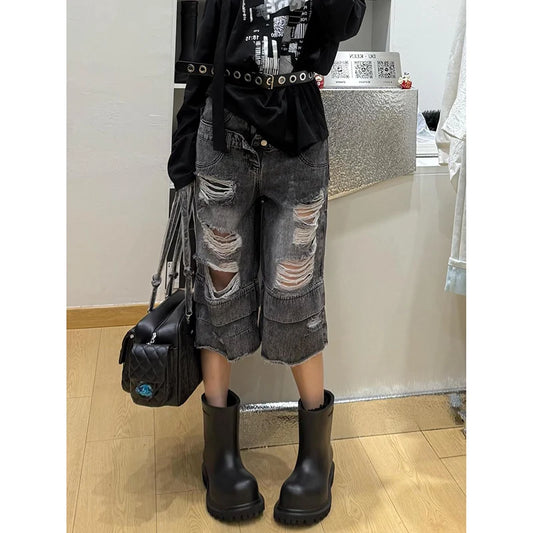 Vintage Star Print Oversize Denim shorts