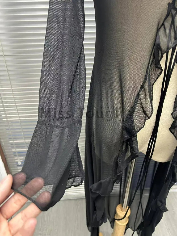 Black Vintage Y2K See-Through Cardigan Blouse