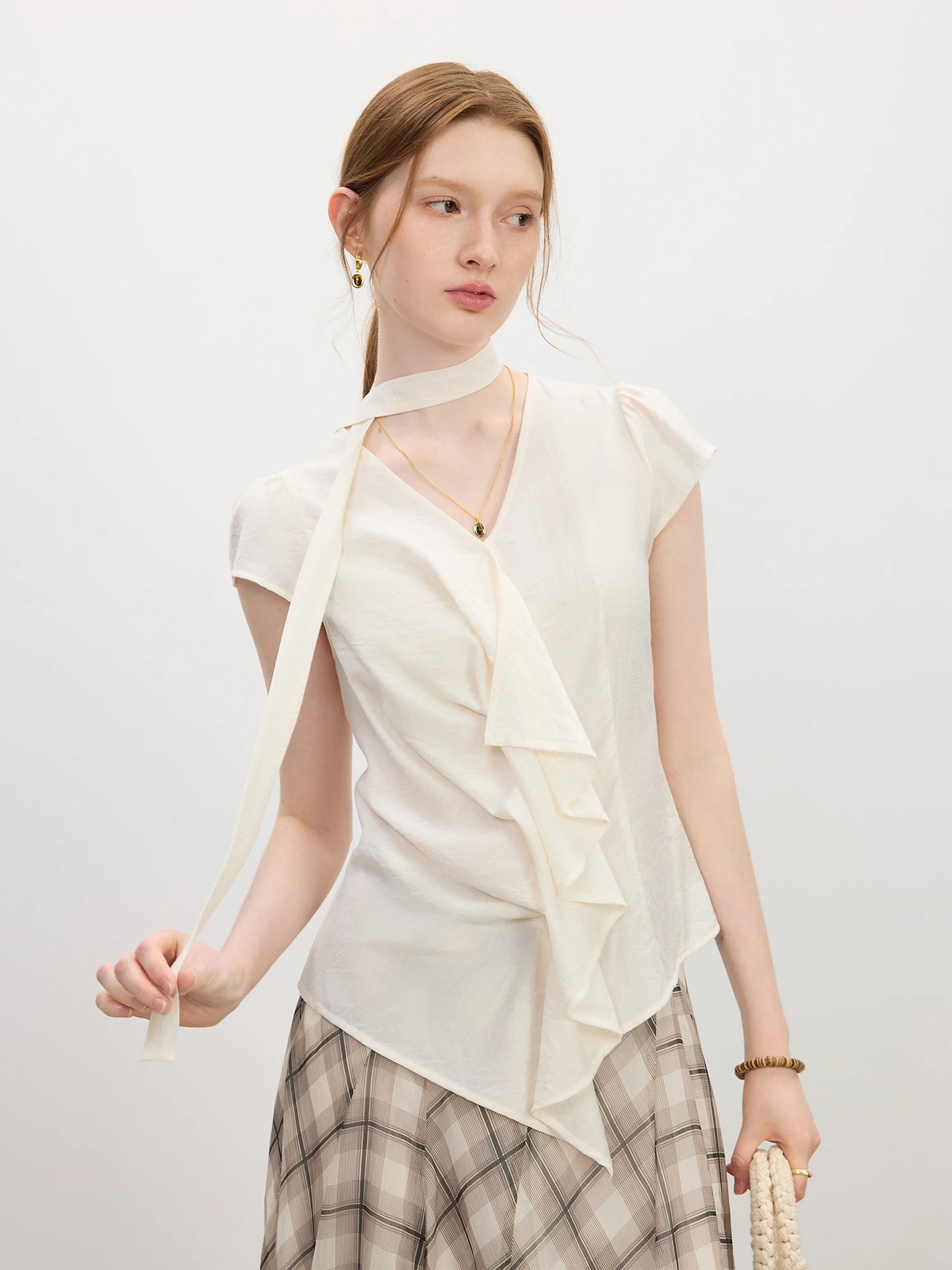 Elegant Ruffled V-Neck Slim Chic Shirt