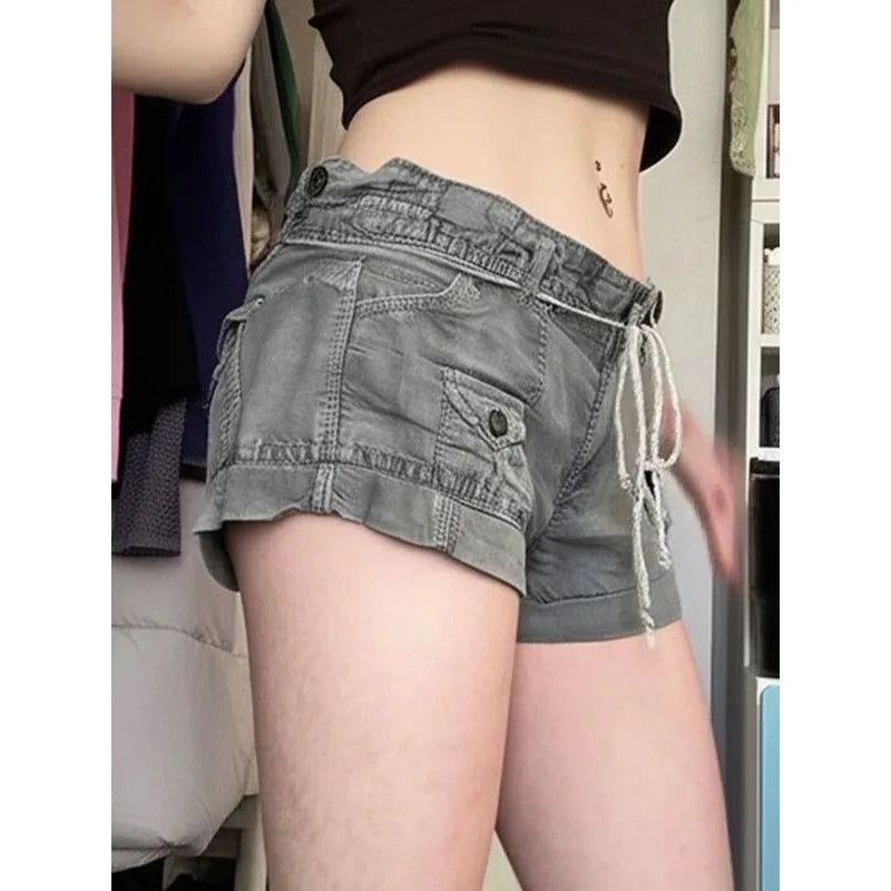 Vintage Low Waist Grey Denim Shorts