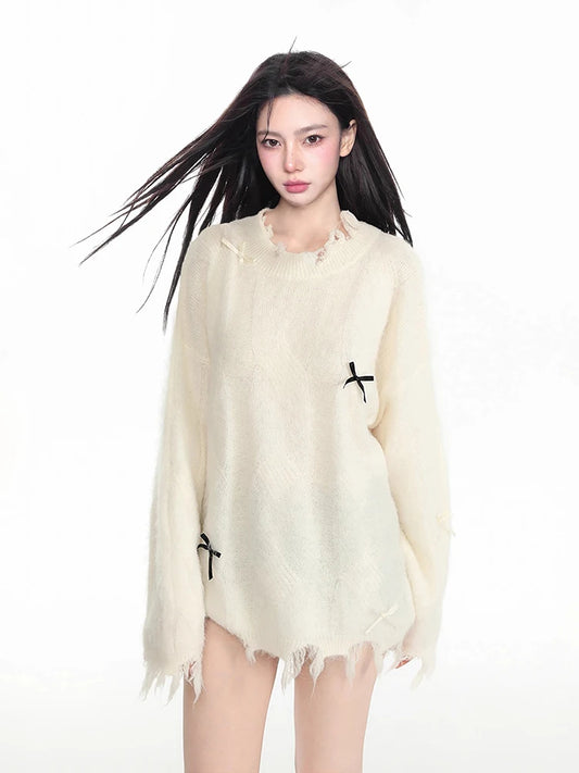 Cozy Knitted Bow Sweater Pullover