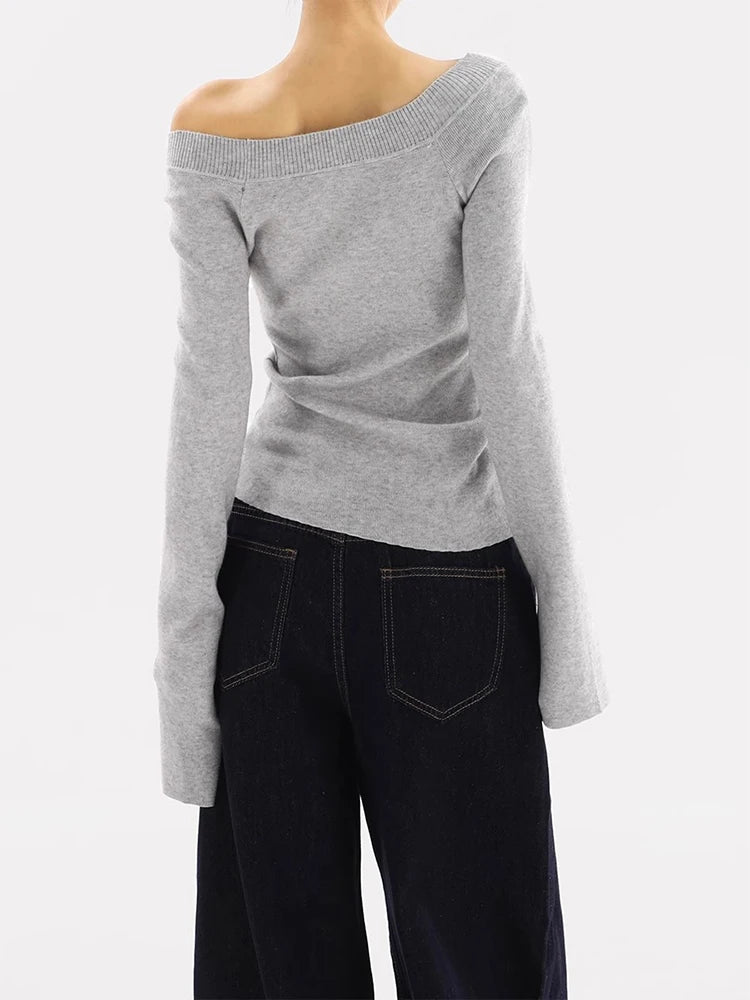Elegant Solid Knit Off-Shoulder Sweater