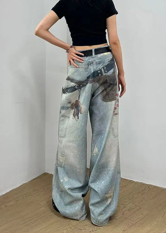 Vintage Washed Loose High Waist Jeans