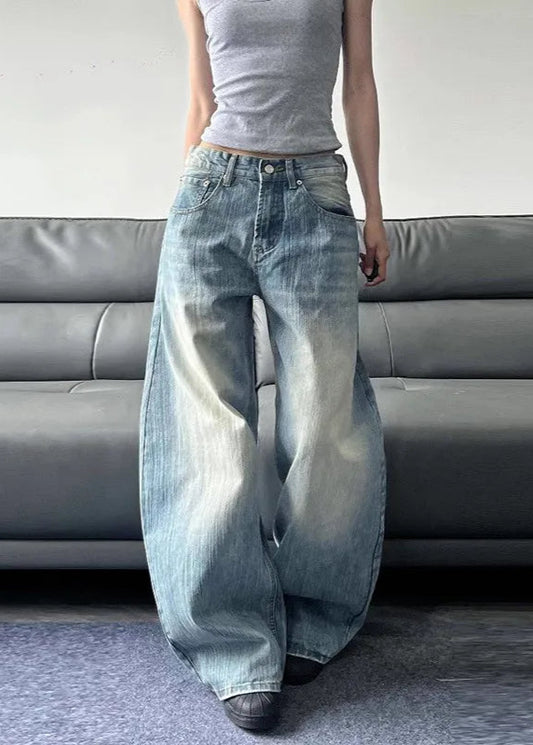 High Waist Straight Blue Jeans