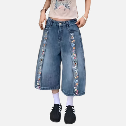 Light Blue Wide Leg Denim Jorts