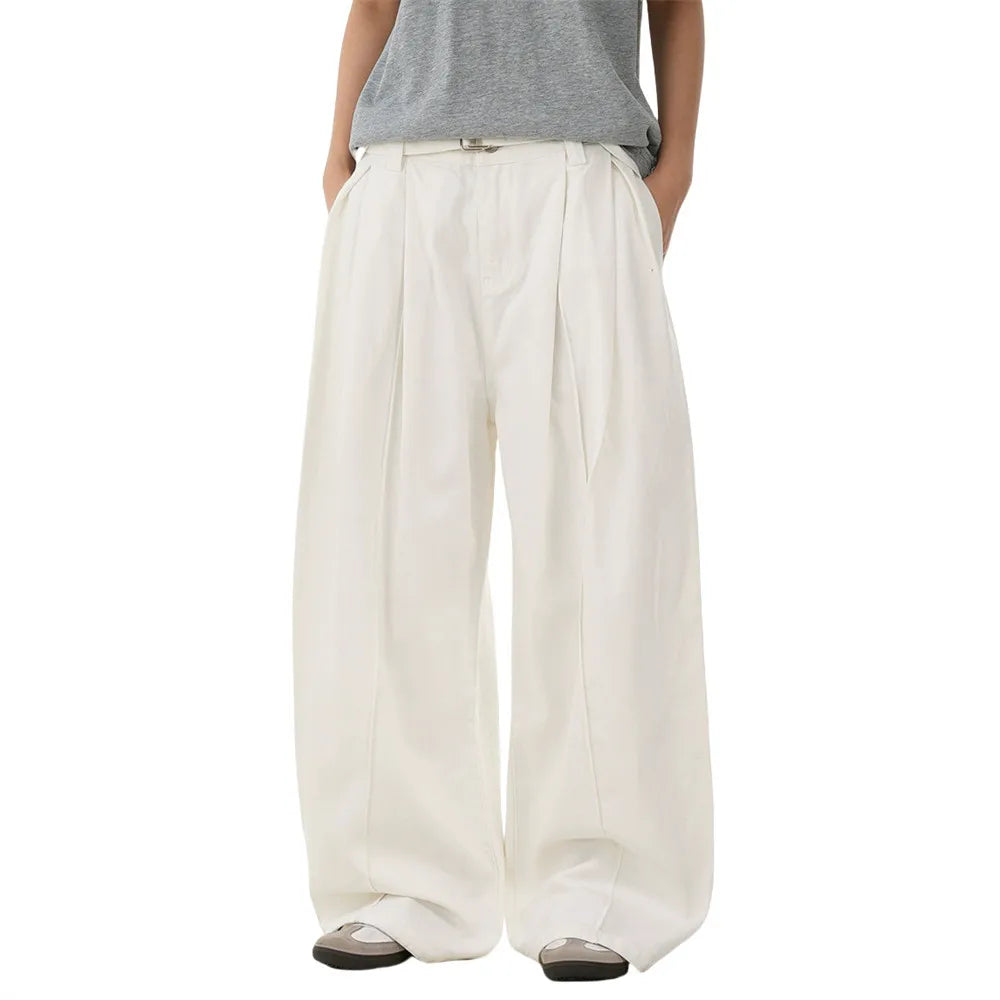 Solid Color Pleated Spliced Wide Pants