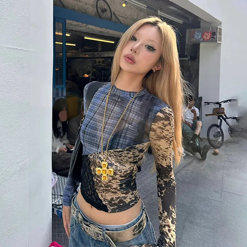 Vintage Lace Patchwork Mesh Irregular T-Shirt
