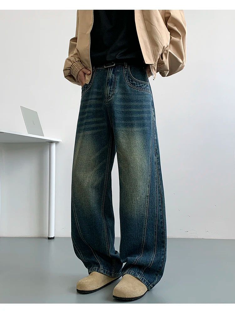 Nostalgic Winter Blue Patchwork Denim Jeans