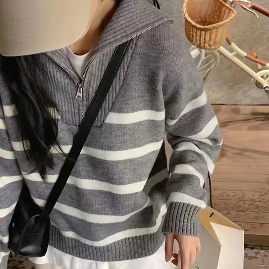 Cozy Oversized Knitted Zipper Pullover Sweater