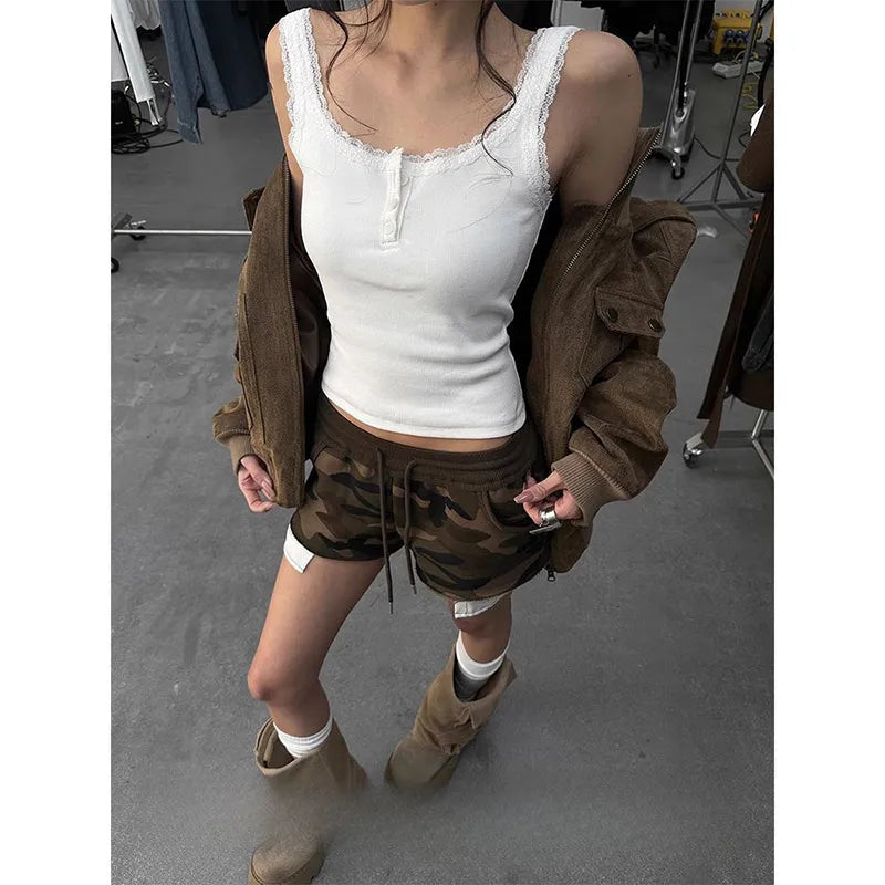 Elastic Wide Leg Denim Shorts