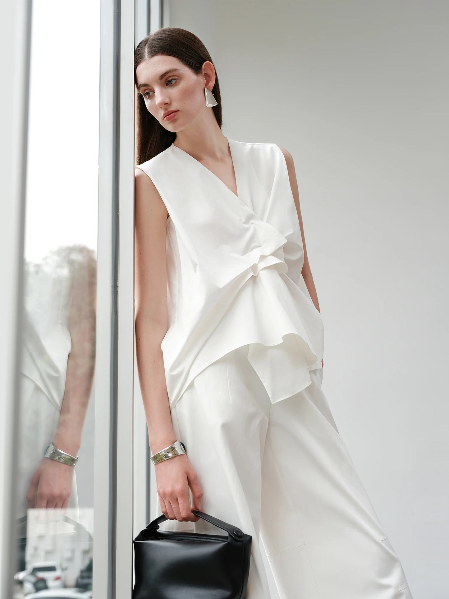 Luxury Textured Sleeveless Blouse Crinkle Weave
