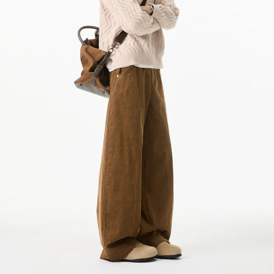 Retro Beige Corduroy Wide Leg Pants