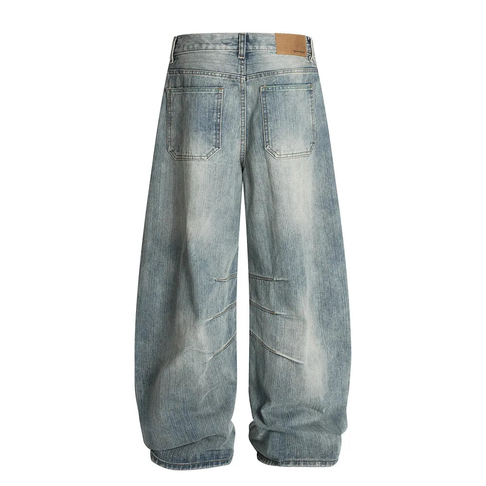 Vintage Spliced Distressed Loose Wide Jeans