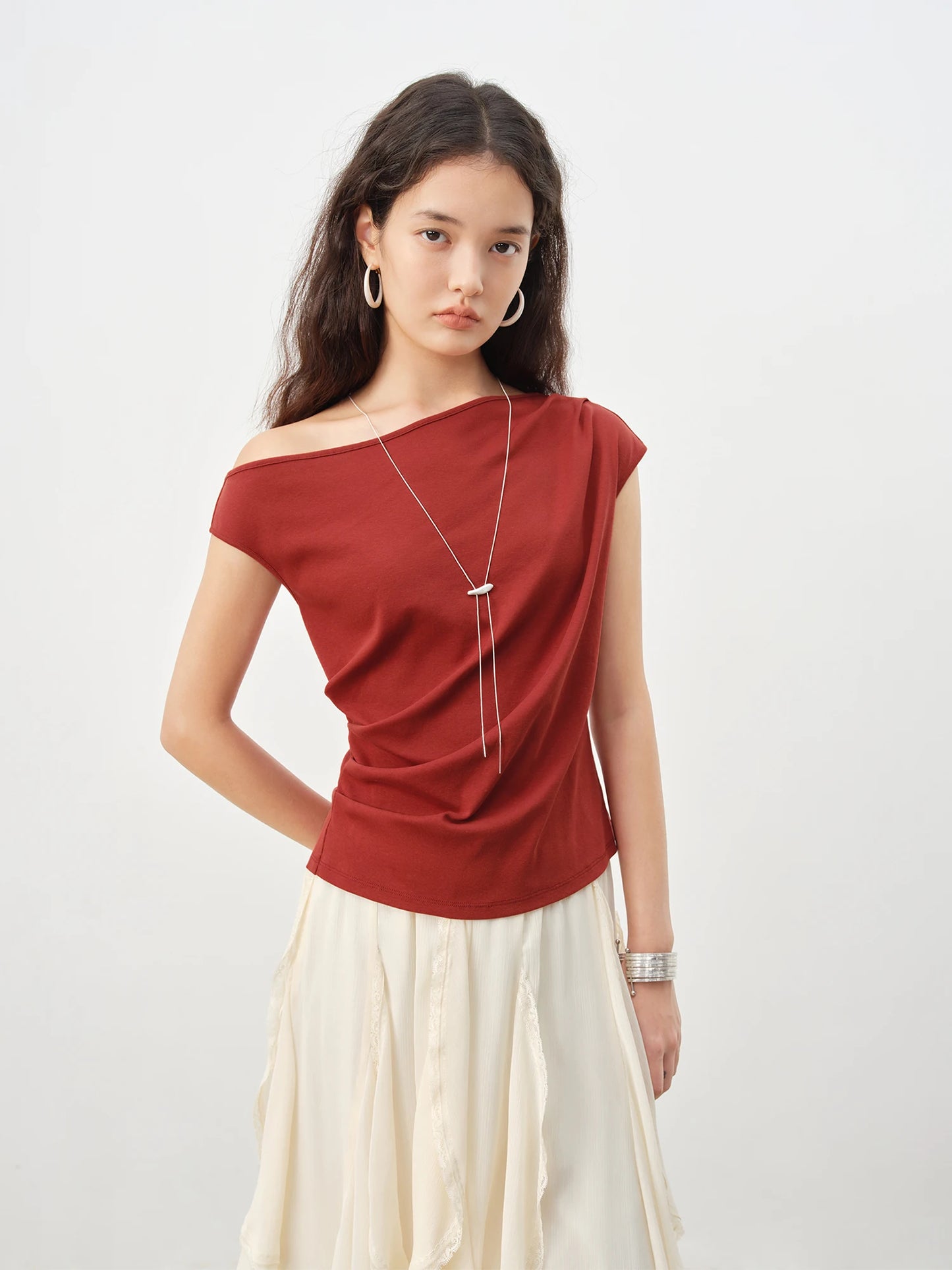 Chic Off-Shoulder Knit Womens T-Shirt