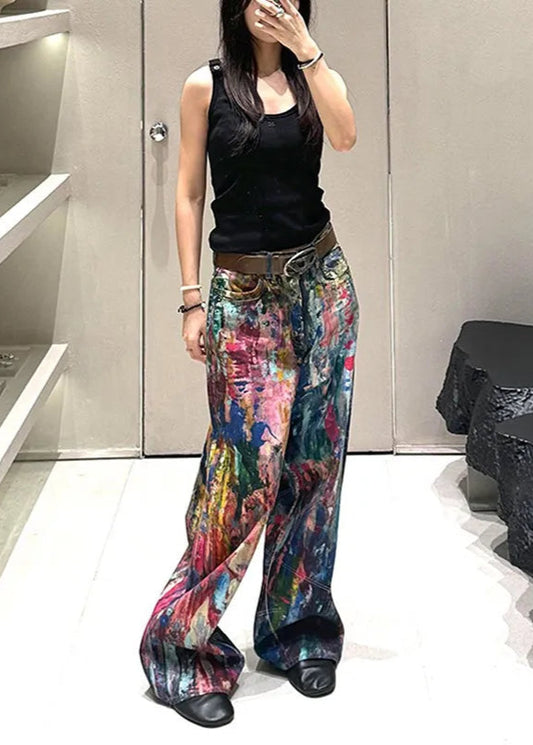 High Waist Printed Tie Dye Jeans