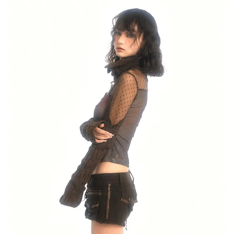 Vintage Patchwork Grunge Knitted Irregular T-Shirt