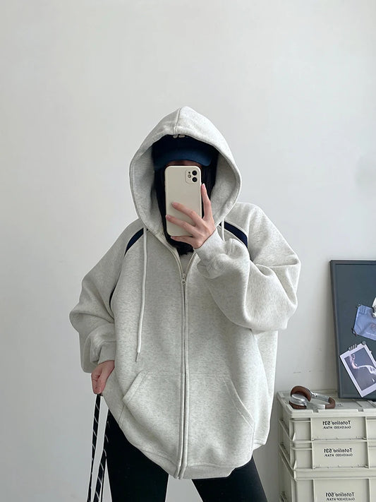 Cozy Oversized Drawstring Hooded Zip-Up Sweatshirt