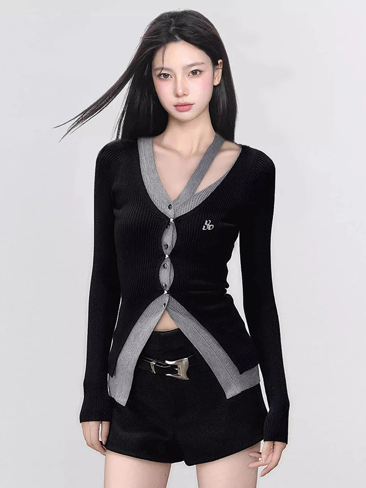 Irregular Slim Fit V-Neck Knit Cardigan