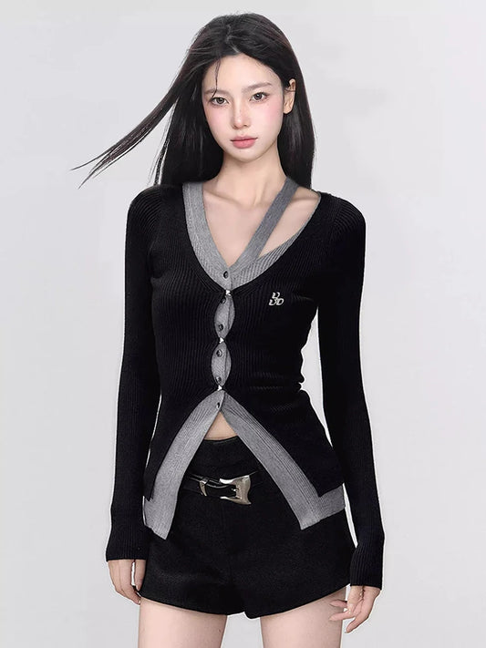 Irregular Slim Fit V-Neck Knit Cardigan