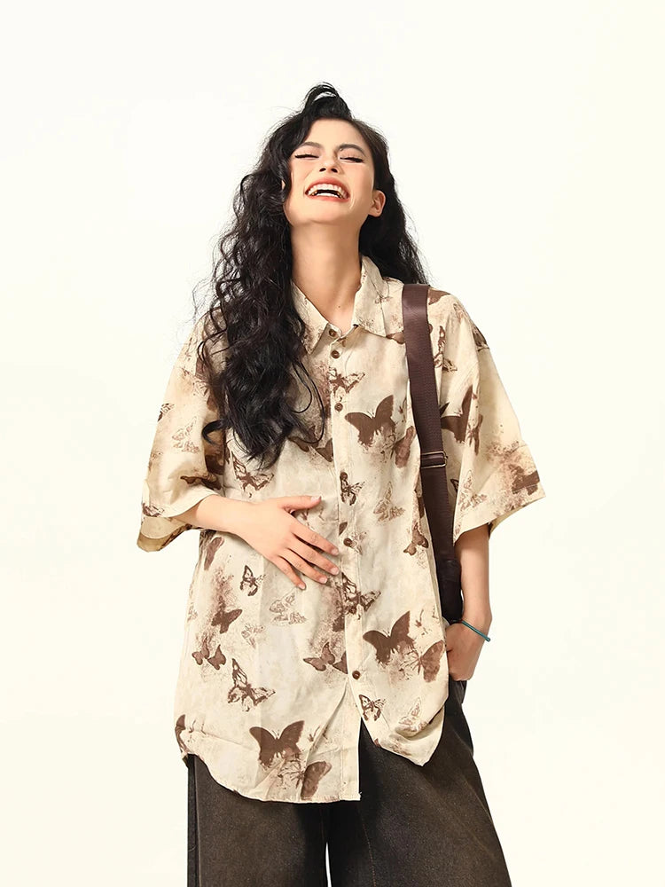 Butterfly Print Retro Casual Shirt