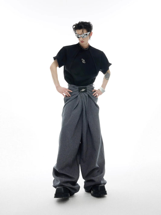 Elegant Grey Flowy Wide Leg Pants