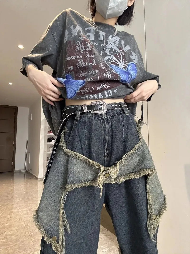 Vintage Oversize Star Patched Denim Jeans