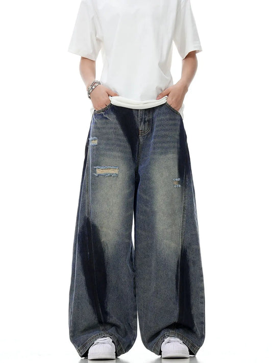 Trendy Personality Straight Leg Washed Jeans