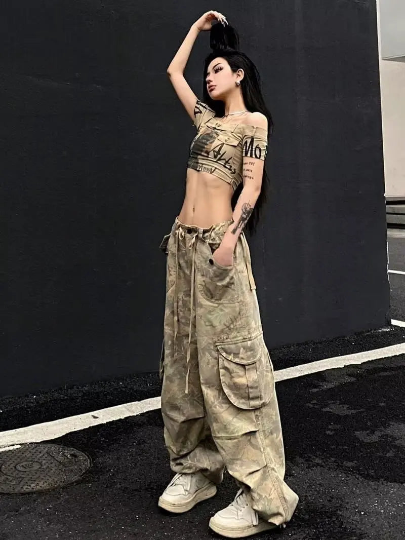 Vintage Washed Camouflage Cargo Jeans