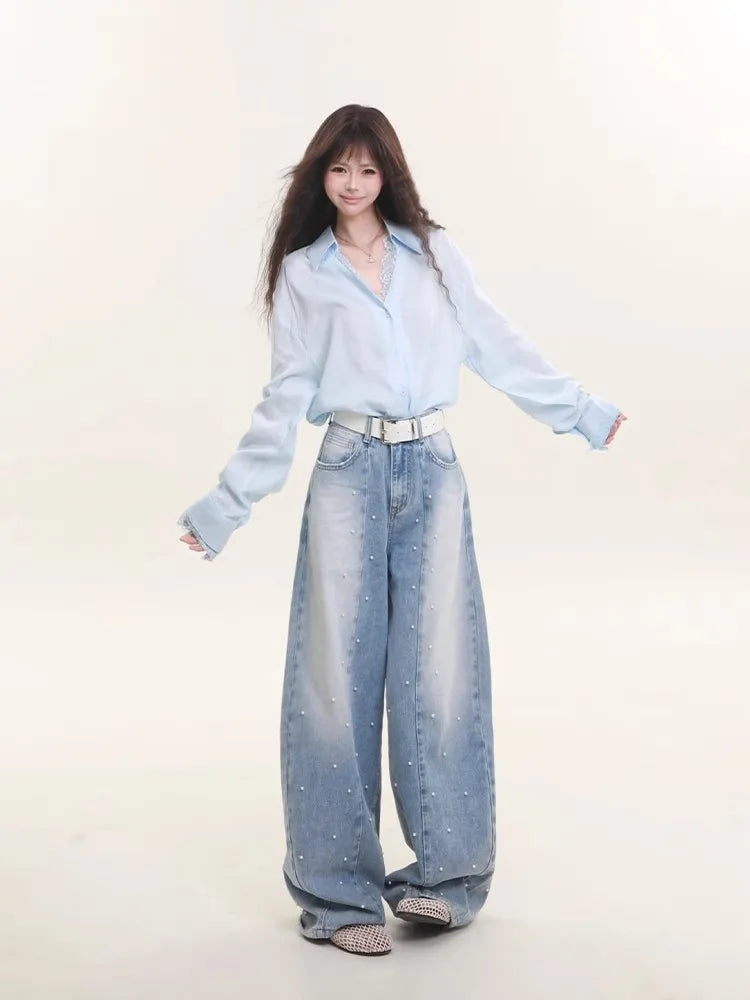 Vintage American Stitching Loose Straight Jeans