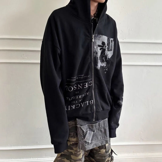 Gothic Punk Zipper Hoodie Autumn Shirt