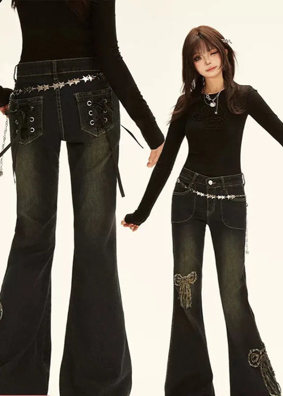 Vintage Raw Edge Patchwork Flared Jeans