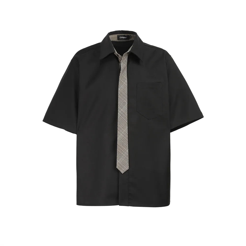 Retro Solid Color Pocket Short Shirt