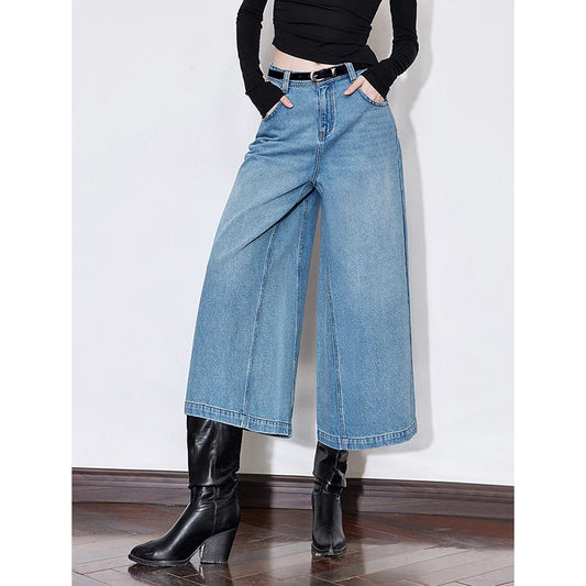 Chic Mid-Waist Wide Leg Denim Jeans