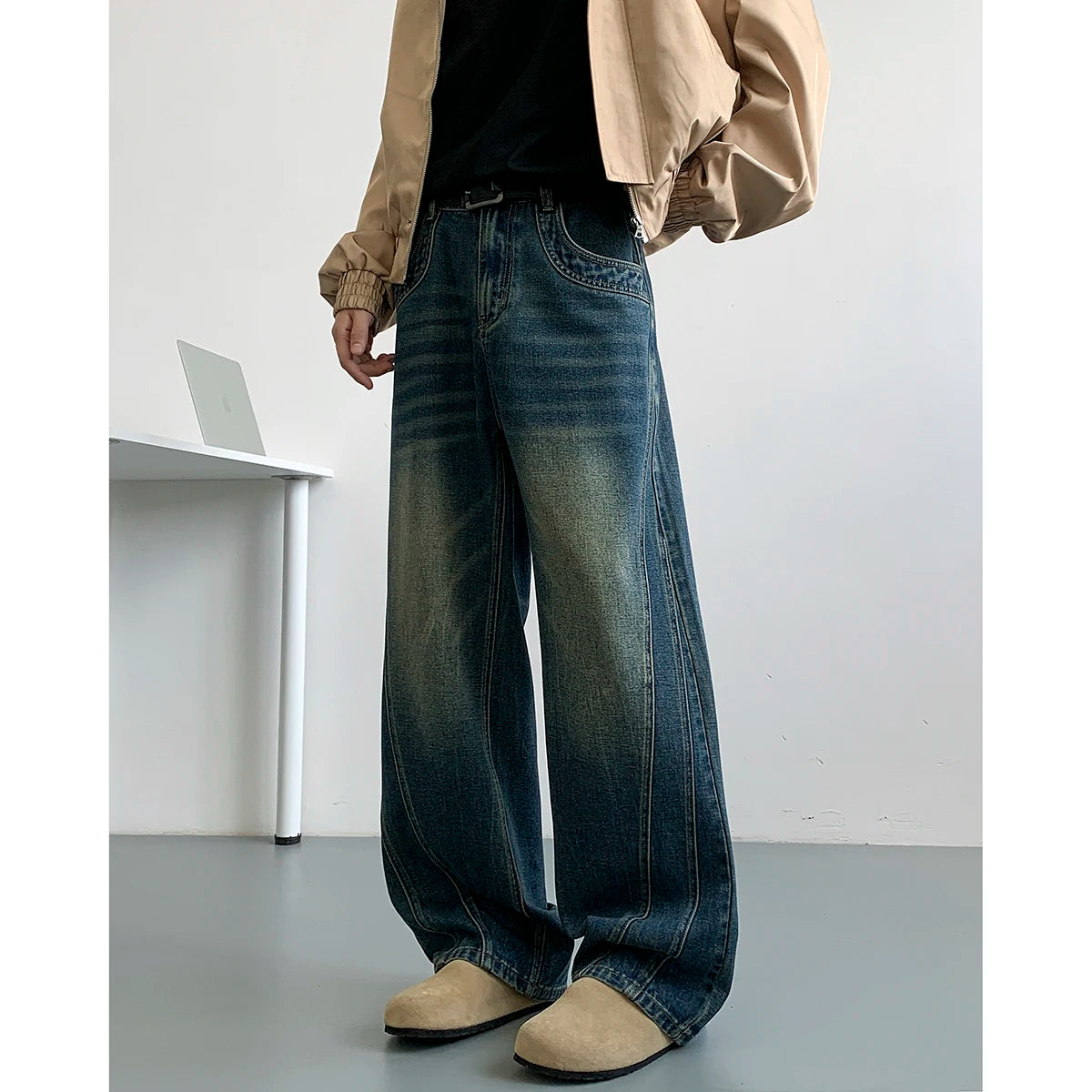 Nostalgic Winter Blue Patchwork Denim Jeans