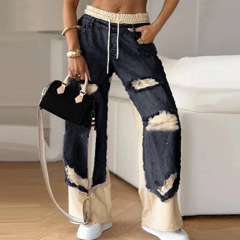Vintage Denim Splicing Hip Pants